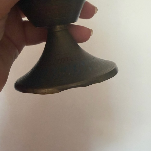 Vintage Indian Brass Vase Hand Etched Floral Design with Enamel, Patina, MCM - Picture 6 of 8